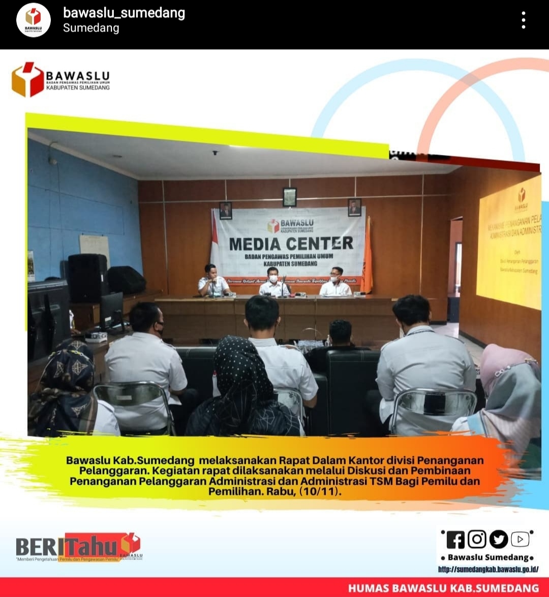 Rapat Dalam Kantor Divisi Penanganan Pelanggaran tentang Mekanisme Penanganan Pelanggaran Administrasi dan Ad